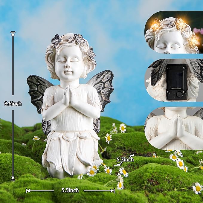 Leekung Angel Statues for Garden Decor - with Solar Powered Light Angel Garden Statues Outdoor Garden Sculptures & Statues Angels Figurines Memorial Praying Sculpture for Patio Lawn Yard Porch Gifts-VerdiqueGarden