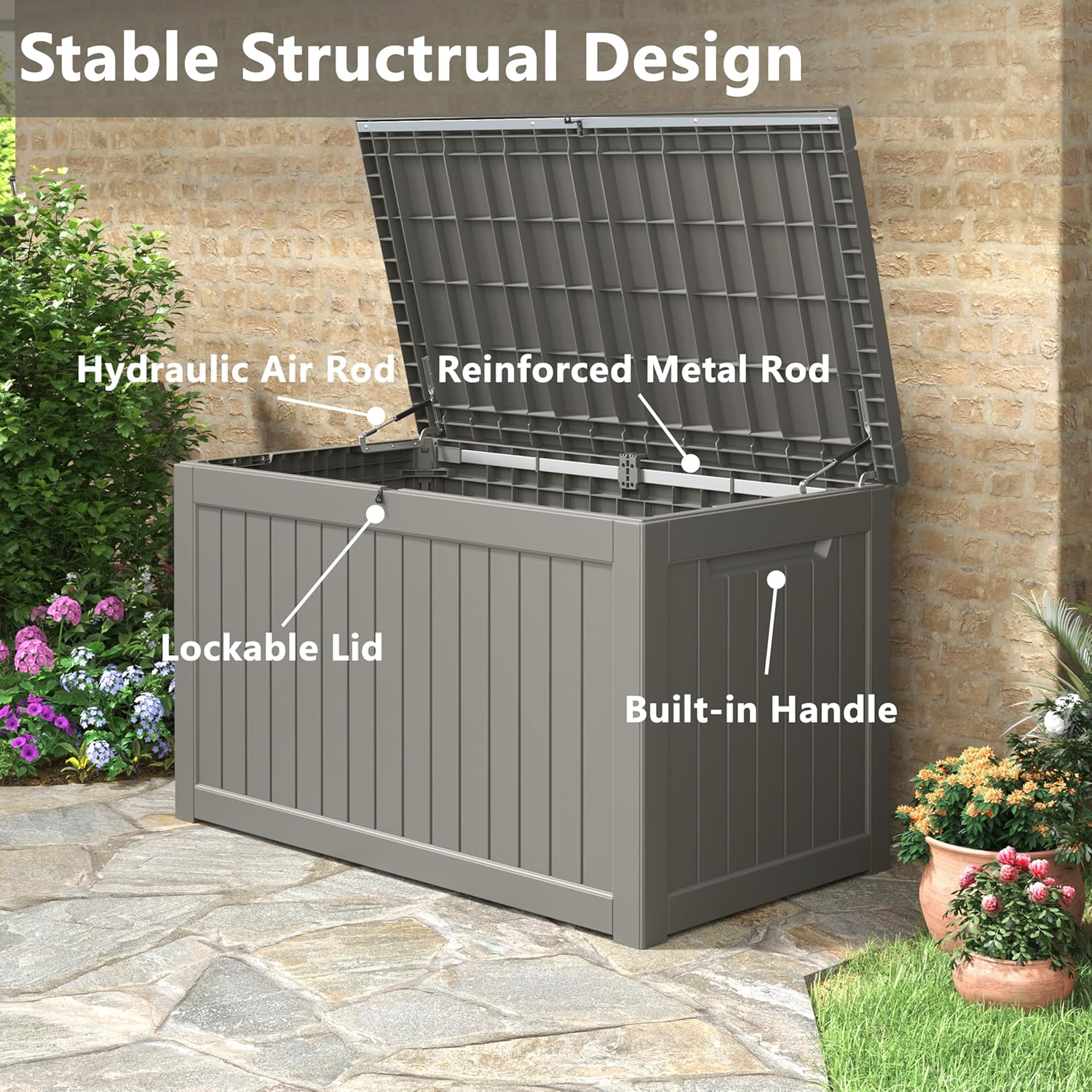 Outdoor Storage Box, 230 Gallon Deck Box, Waterproof and UV Resistant Large Resin Storage Bin, Organization and Storage for Patio Furniture, Outdoor Cushions, Garden Tools, Lockable-VerdiqueGarden
