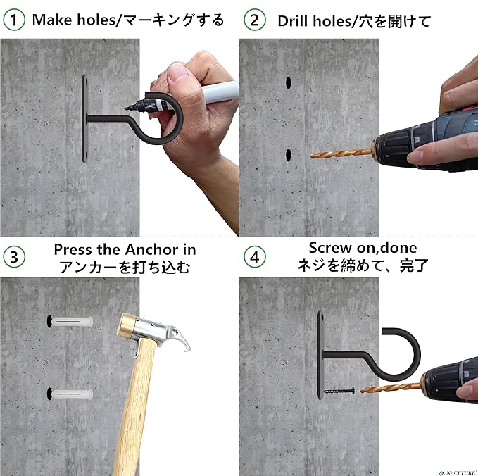 NACETURE Ceiling Hooks for Hanging Plants 2 Pack - Square Wall Mount Plant Hanger Indoor Hanging Hooks Metal Plant Bracket Iron Lanterns Hangers for Wind Chimes, Planters (2.5" Black 2 Pack)-VerdiqueGarden