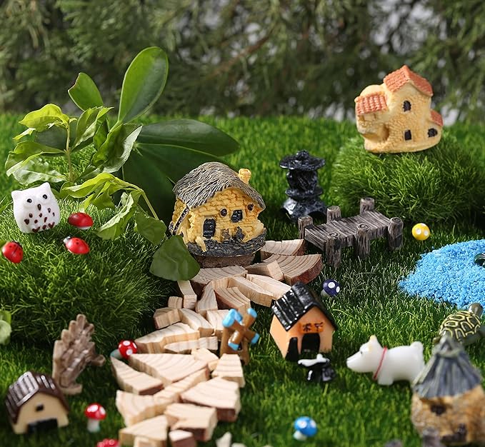 172Pcs Miniature Fairy Garden Accessories Including 100Pcs Fixed Pins, modacraft Fairy Garden Kit Fairy House Animal Figurines Mini Landscape for Garden Dollhouse Potted Plant Bonsai Terrarium Décor-VerdiqueGarden