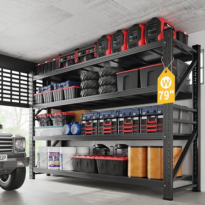 7000LBS Metal Steel Storage Shelves - 78.7" W Black 4 Tier Heavy Duty Rack Commercial Industrial Shelving with Adjustable Shelf for Basement Garage Warehouse - 78.7" W x 24" D x 78.7" H-VerdiqueGarden