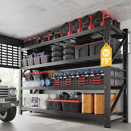 7000LBS Metal Steel Storage Shelves - 78.7" W Black 4 Tier Heavy Duty Rack Commercial Industrial Shelving with Adjustable Shelf for Basement Garage Warehouse - 78.7" W x 24" D x 78.7" H-VerdiqueGarden