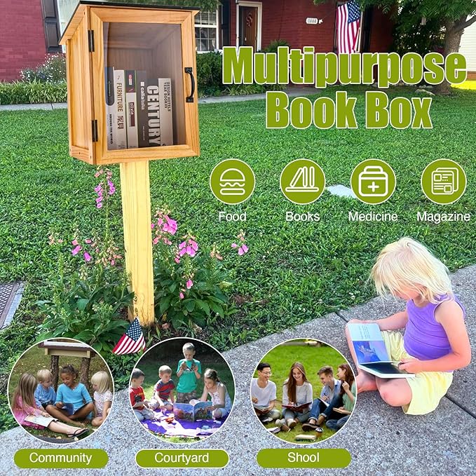 Little Library Box Outdoor Kit - A Wooden Library Box and A Library Garden Flag for Sharing Books, Communication and Learning Between Neighbouring Communities-VerdiqueGarden