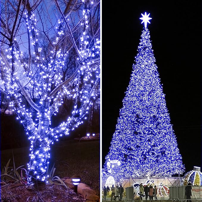 KNONEW 403ft 1000 LED String Lights Outdoor Christmas Light 8 Modes & Timer Fairy Lighting Plug in Waterproof for Xmas Yard Tree Wedding Party Holiday Decorations (Blue)-VerdiqueGarden