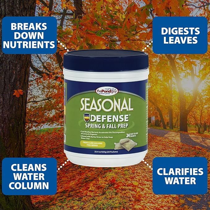 The Pond Guy Seasonal Defense, Spring & Fall Beneficial Bacteria, Barley & Enzymes, Cold Water Pond Sludge & Scum Treatment, Fish & Plant Safe, 6 Packets-VerdiqueGarden