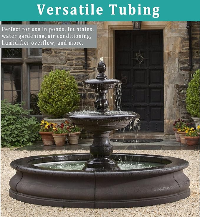 1/2" id - 10ft Black Vinyl Tubing Flexible PVC Tube Hybrid Hose Transfer Water Fuel Gas for Pond Fountain Garden Waterfall, Durable and Safe, with 2 Hose Clamps-VerdiqueGarden