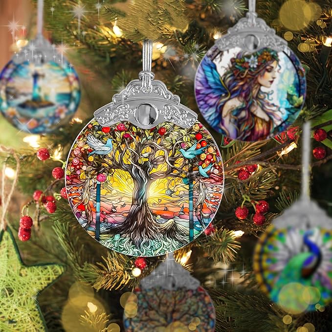 Tree of Life Suncatcher, Jocidea Stained Glass Hanging Decor, Tree of Life Christmas Ornament, Scene Decor, Room Decor, Home Decor, Holiday Party Decor, Christmas Decor-VerdiqueGarden