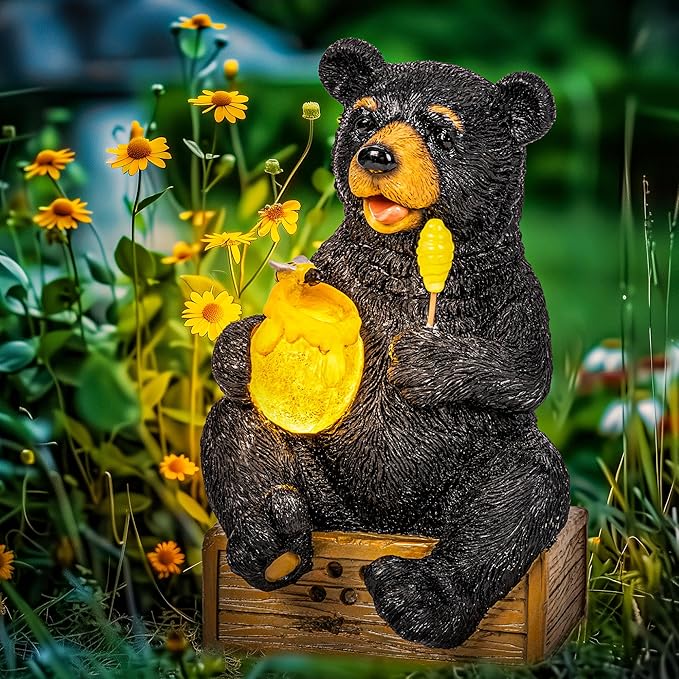 GIGALUMI Solar Garden Statues Outdoor Gifts for Women, Mom, Grandma, Cute Bear Figurine Christmas Housewarming Birthday Gifts, Garden Statues Decoration for Outside Yard, Patio, Balcony, Lawn, Pond-VerdiqueGarden