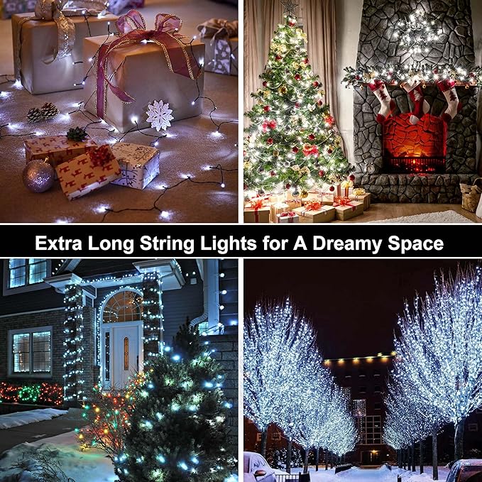 164Ft 500 LED White Christmas Lights, Waterproof 8 Twinkle with Memory Functions Christmas Tree Lights for Indoor Outdoor Christmas Tree Garden Decoration (164FT, White)-VerdiqueGarden