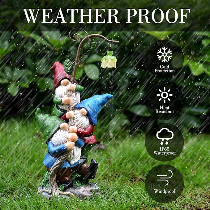 Gnome Figurine Garden Decor, Solar Resin Gnomes Outdoor Statue, Funny Gnome Gift Sculpture Decoration for Home Patio Yard Lawn Porch Ornament-VerdiqueGarden
