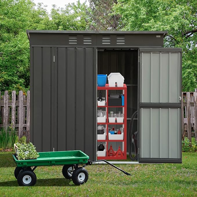 Domi Outdoor 5’ x 3’ Storage Shed, Metal Sheds Tool Storage Slope Roof with Lockable Door & Air Vents, Outdoor Galvanized Steel Sheds for Backyard,Garden,Patio,Lawn-VerdiqueGarden
