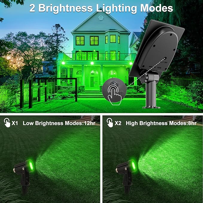 Green Solar Spot Lights Outdoor, 2 Pack Solar Landscape Spotlights IP65 Waterproof 9.8ft Cable, Auto On/Off Outdoor Wall Lights for Garden Yard Driveway Porch Walkway Pool (1-in-1)-VerdiqueGarden