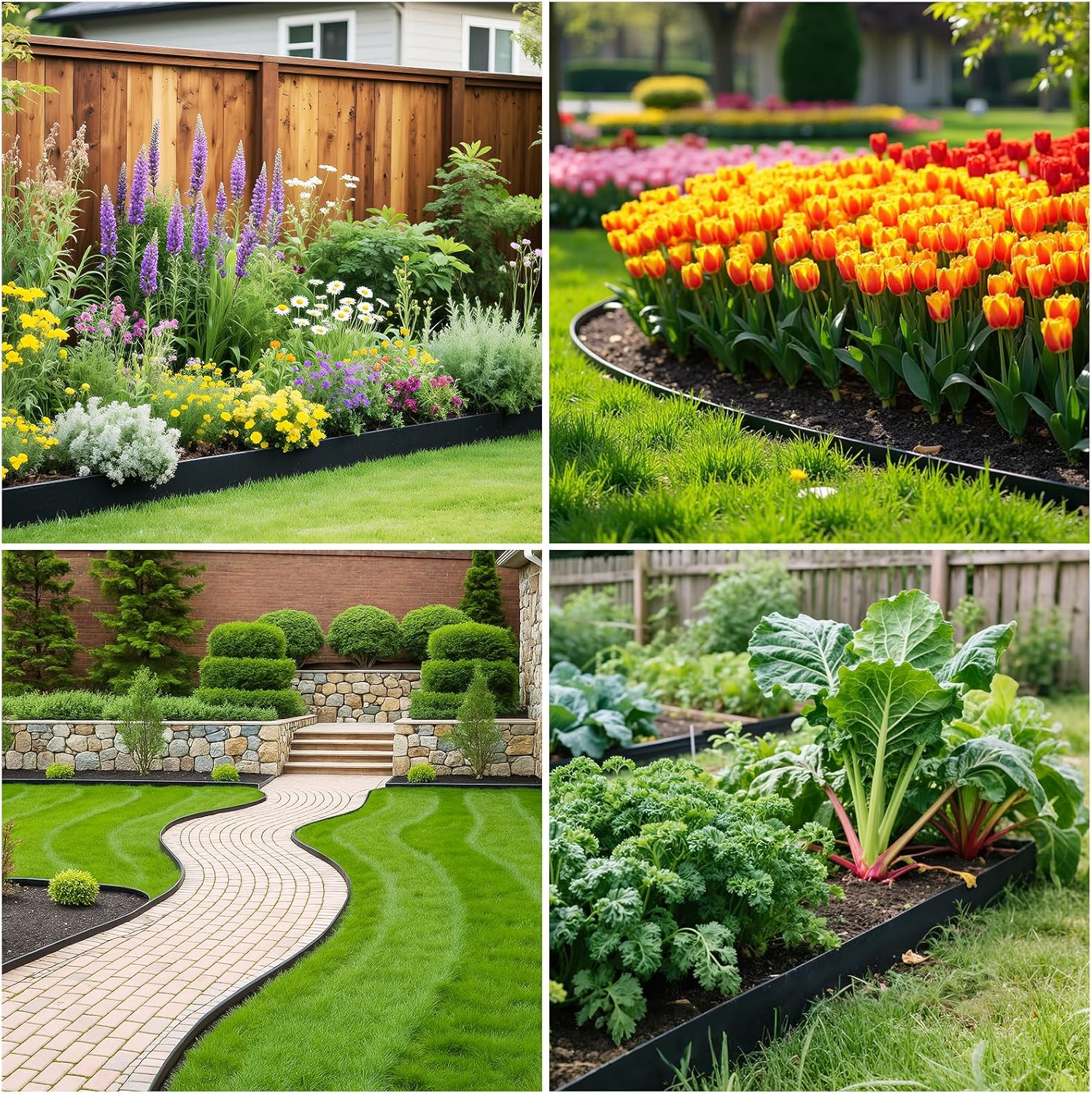 100ft,1.5in Tall Landscape Edging Kit with 150 Spikes, No-Dig Flexible Plastic Edge Border for Landscaping, Lawn, Garden, Flower Beds, Yard, Paver, Playground, Fence, Pathway, Black,3pack, 33ft Each-VerdiqueGarden