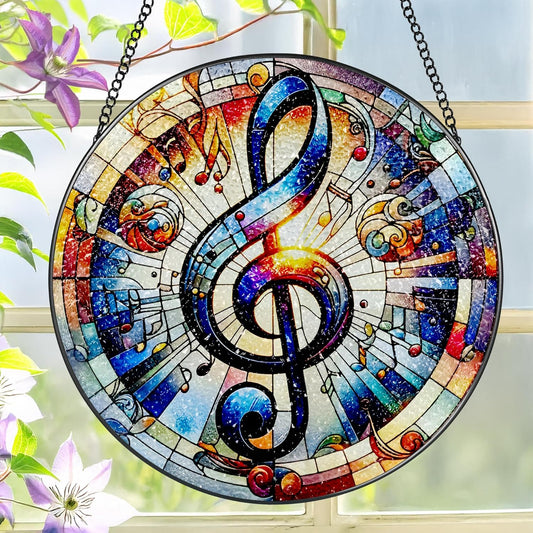 Stained Glass Window Hanging, LAOWEIKI 8'' Musical Note Suncatcher, Stained Glass Ornament, Suncatchers for Windows Hanging, Window Decor, Outdoor or Indoor, Gifts for Friends, Music Lover-VerdiqueGarden