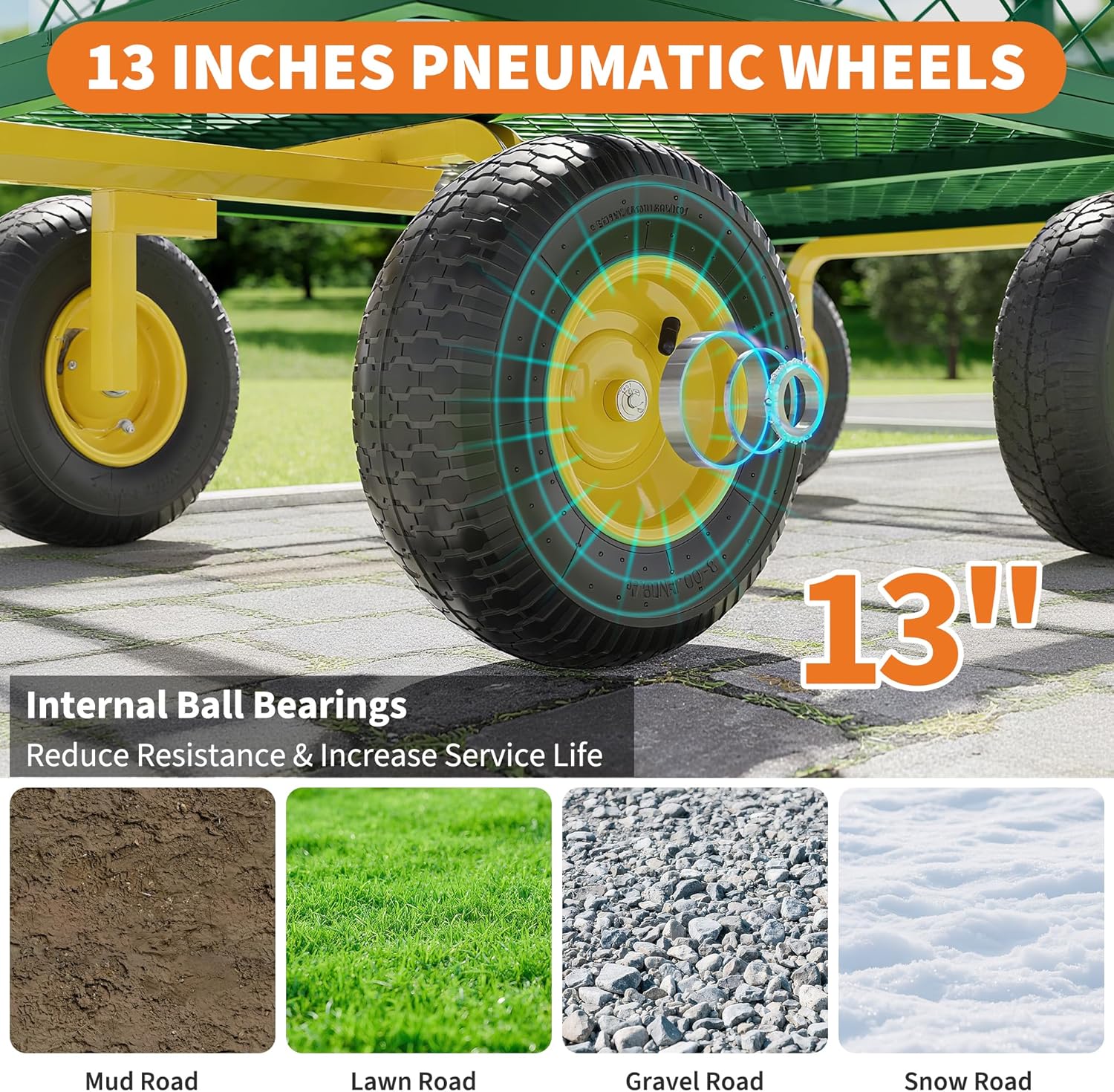 3-in-1 Heavy-Duty Steel Garden Cart, 1400 Lbs Garden Wagon, with 13 Inch All-Terrain Tires and Removable Mesh Side Panels, 180° Rotating Handle, Metal Multi-Function Carts, Outdoor Gardens Wagon Cart-VerdiqueGarden