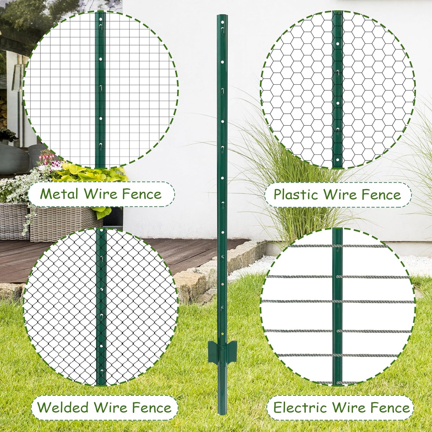 Sunnyglade 20 Pack 3.8 FT Heavy Duty Metal U-Post Garden Fence Stakes, No Dig U-Channel Fence Posts, Corner Anchor Poles for Wire, Electric, Mesh Fencing (20)-VerdiqueGarden