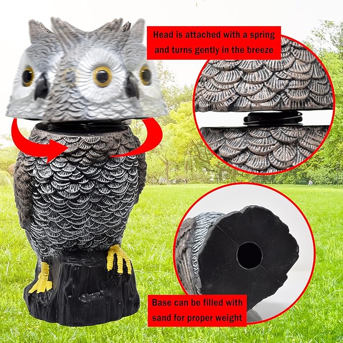 Galashield Owl Decoy to Scare Birds Away Scarecrow Fake Owl with Rotating Head 15" Tall-VerdiqueGarden