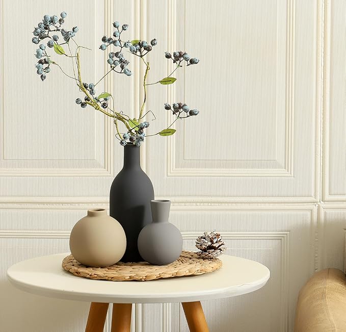Ceramic Vase Set of 3, Flower Decorative Vases Home Decor Boho Neutral Modern Pottery Pampas Vases for Centerpiece Bouquet Table Mantel Entryway Bookshelf Living Room Bedroom Bathroom Kitchen-VerdiqueGarden