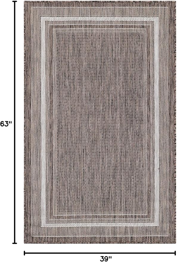 Unique Loom Outdoor Border Collection Area Rug - Soft Border (3' 3" x 5' 3" Rectangle Brown/Ivory)-VerdiqueGarden