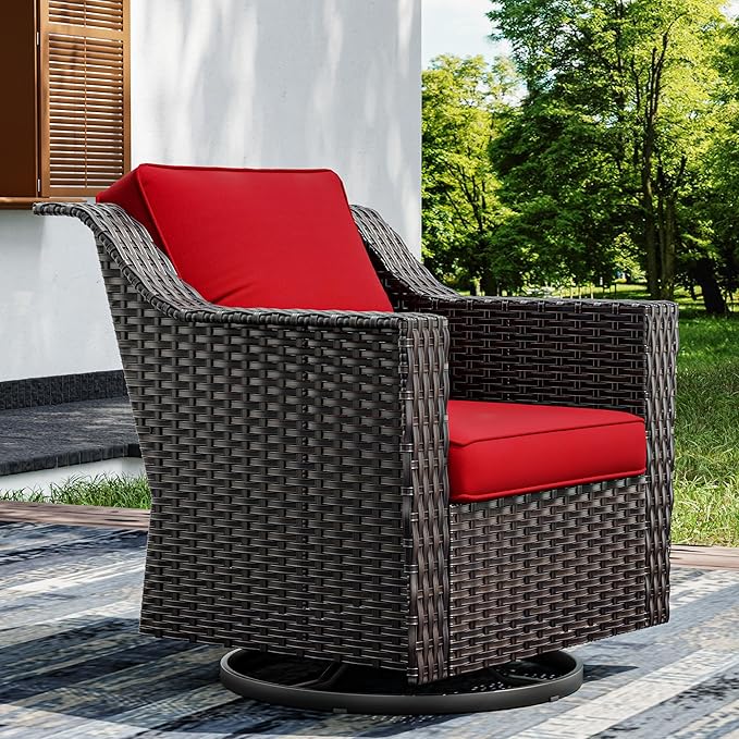 Joyside Outdoor Swivel Chair, Patio Swivel Chairs with Wide Armrest and Thick Cushions, Upgraded Large Size for Backyard, Garden, Poolside-VerdiqueGarden