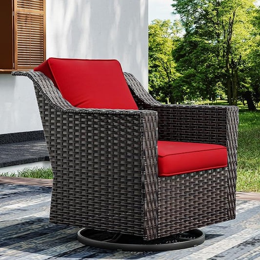 Joyside Outdoor Swivel Chair, Patio Swivel Chairs with Wide Armrest and Thick Cushions, Upgraded Large Size for Backyard, Garden, Poolside-VerdiqueGarden