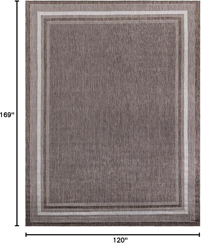 Unique Loom Outdoor Border Collection Area Rug - Soft Border (10' x 14' 1" Rectangle Brown/Ivory)-VerdiqueGarden