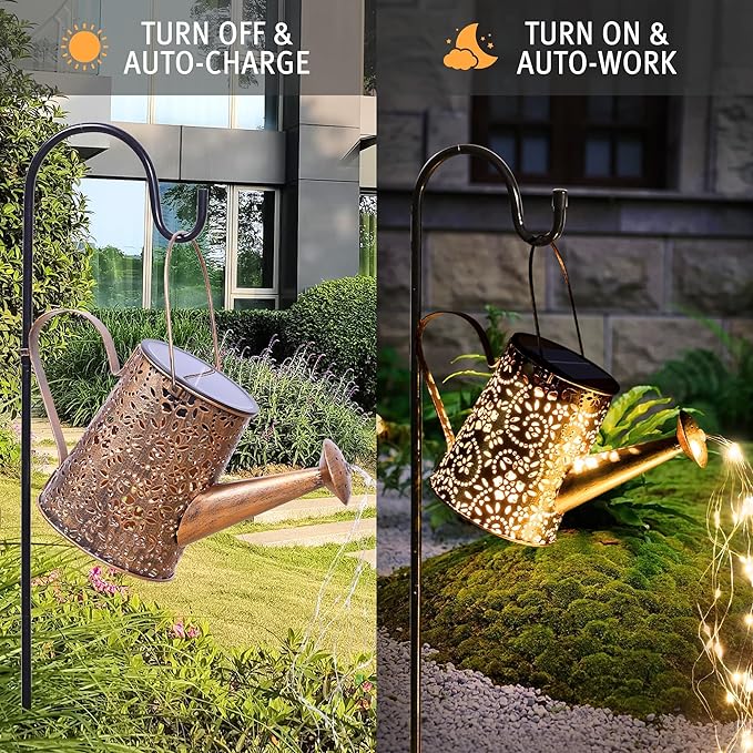 Otdair Solar Lights Outdoor Garden Decor, Metal Flower Solar Watering Can Lights with 2 Lighting Modes, Outdoor Decorations for Yard, Garden, Patio, Pathway, Christmas, Gift for Mom Grandma-VerdiqueGarden