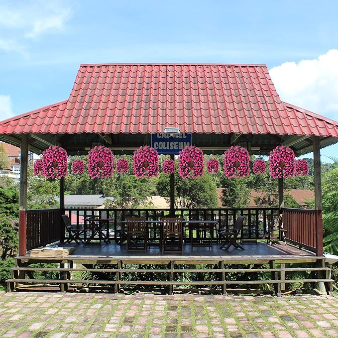 Hanging Baskets Artificial Flowers for Outdoor Interior Decor, Artificial Daisies Flowers Shrubs Plants with Baskets for Home Porch Garden Patio Patio Spring Summer Decor(Pink)-VerdiqueGarden