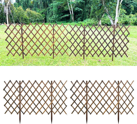 ShopLaLa Garden Fence (2 Pack, Total 12ft (L)) Wooden Lattice Panels for Outside Flower Edging Landscape Patio Outdoor Decor, Expandable Wood Plant Trellis Fences and Gates, Animal Barrier for Dogs-VerdiqueGarden