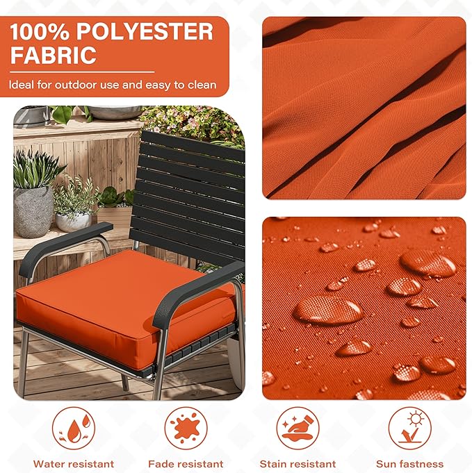 Patio Chair Cushions 19 X 19 X 4 Inch Waterproof Outdoor Seat Cushions for Patio Furniture, Outdoor Sofa Couch Pads with Ties & Handle, Set of 2, Orange-VerdiqueGarden