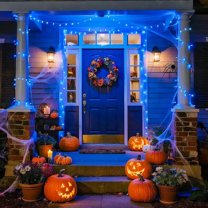 JMEXSUSS Connectable 100 LED Blue Christmas Lights Clear Wire, 8 Modes Blue Christmas Tree Lights Indoor Outdoor Plug in, 33ft Fairy String Lights for Christmas Tree, Xmas, Party, Garden-VerdiqueGarden