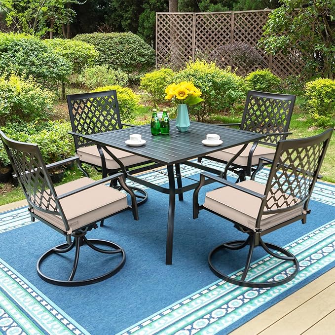 LVTXIII Patio Chair Cushions 19"x19"x3", Water-Repellent Outdoor Seat Cushions for Patio Furniture, Square Chair Pads with Ties for Home Garden Decoration, Set of 2, Beige-VerdiqueGarden