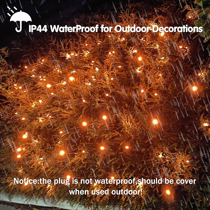 HISHINY Halloween Lights Outdoor,100LED 5ftx5ft Orange Net Lights with Connectable, Waterproof,UL Certified and Durable Green Wire Design for Bushes,Shrubs,Halloween Decorations Outdoor-VerdiqueGarden