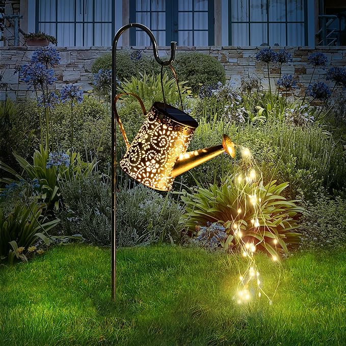 Otdair Solar Lights Outdoor Garden Decor, Metal Flower Solar Watering Can Lights with 2 Lighting Modes, Outdoor Decorations for Yard, Garden, Patio, Pathway, Christmas, Gift for Mom Grandma-VerdiqueGarden