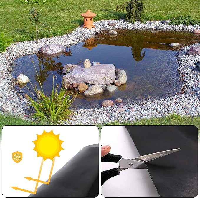 10 x 10 FT Pond Liner, 20 Mil Fish Pond HDPE Liner, Pond Liners for Outdoor Ponds, Koi Ponds, Garden Fountain, Waterfall-VerdiqueGarden