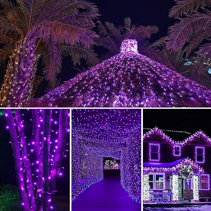 weillsnow 164FT 500 LED Purple Christmas Lights, 8 Modes Waterproof Plug in String Lights for Halloween Christmas Indoor Outdoor Yard Party Wedding Garden Home Decorations (Purple, 164FT)-VerdiqueGarden