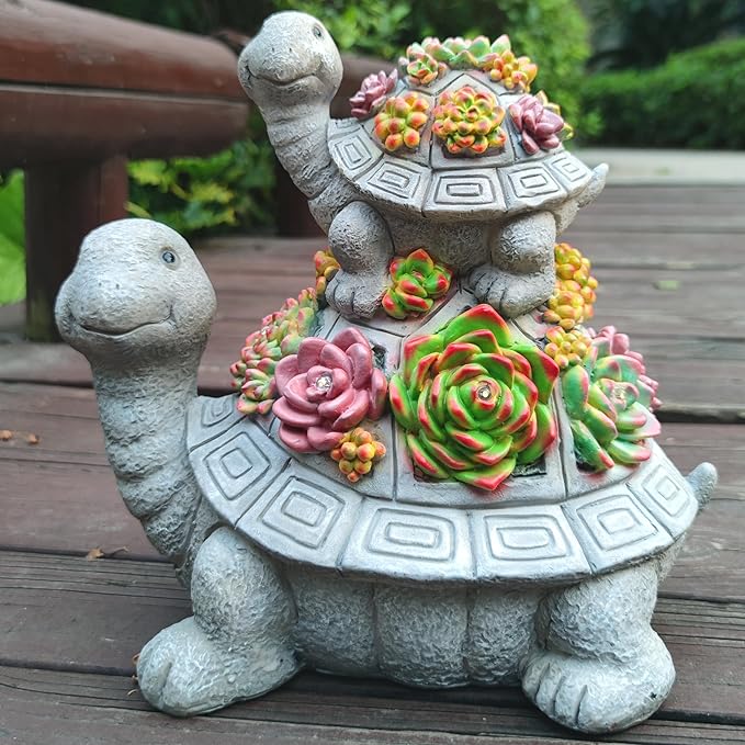 Large Turtle Solar Garden Outdoor Statues with Succulent and 6 LED Lights,Outside Solar Turtle Decor Art for Lawn,Yard, Balcony Ornament, to Give-VerdiqueGarden
