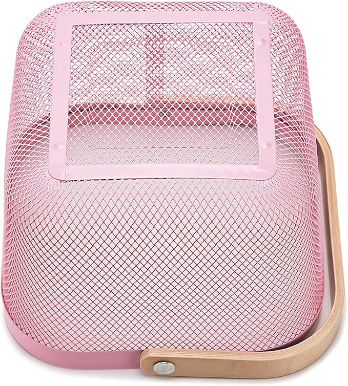 Metal Mesh Steel Basket, Storage Organizer Basket Multi-functional Hanging Kitchen Baskets Fruit Basket Bin with Bamboo Handle for Kitchen Bathroom Picnic Shopping Decor Cabinet Home, Pink-VerdiqueGarden