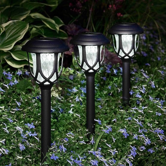 10 Pack Solar Lights Outdoor Decorative, Solar Pathway Lights Outdoor, Solar Powered Garden Yard Lights for Walkway Sidewalk Driveway. (Black, Cool White)-VerdiqueGarden