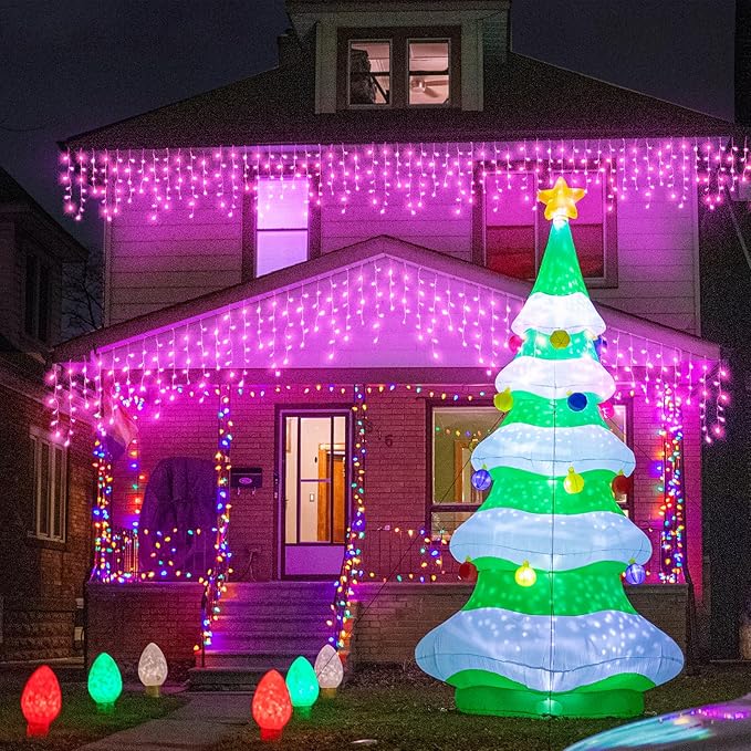 Christmas Icicle Lights Outdoor, 66Ft 640 LED Icicle Lights for Outside with 8 Modes Timers, Waterproof Plug in Twinkle String Light for House Yard Eave Patio Party Holiday Decorations, Pink-VerdiqueGarden