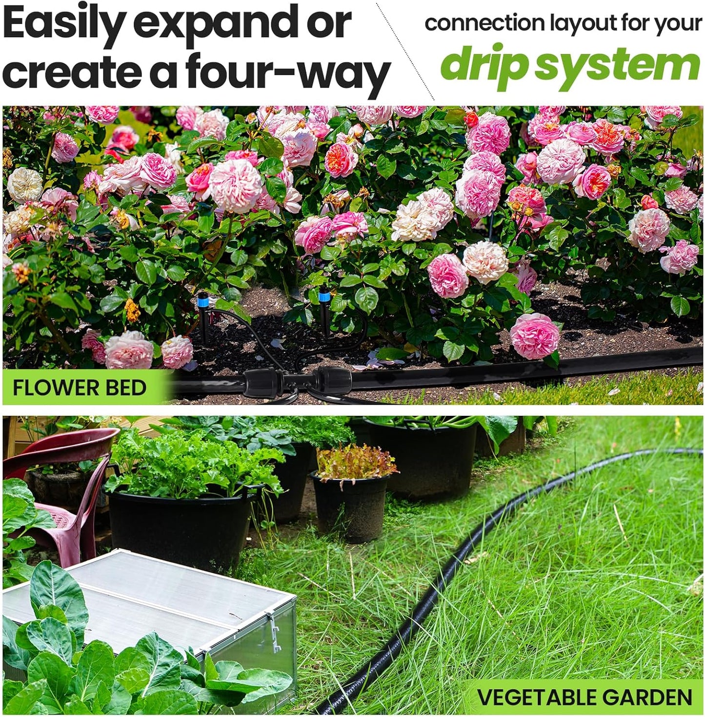 Bonviee 1/2" Irrigation Tubing with 4 Packs 6-Way Connectors - 50FT Drip Irrigation Tubing Ideal for Garden Irrigation System or as Blank Distribution Hose for Any Project-VerdiqueGarden