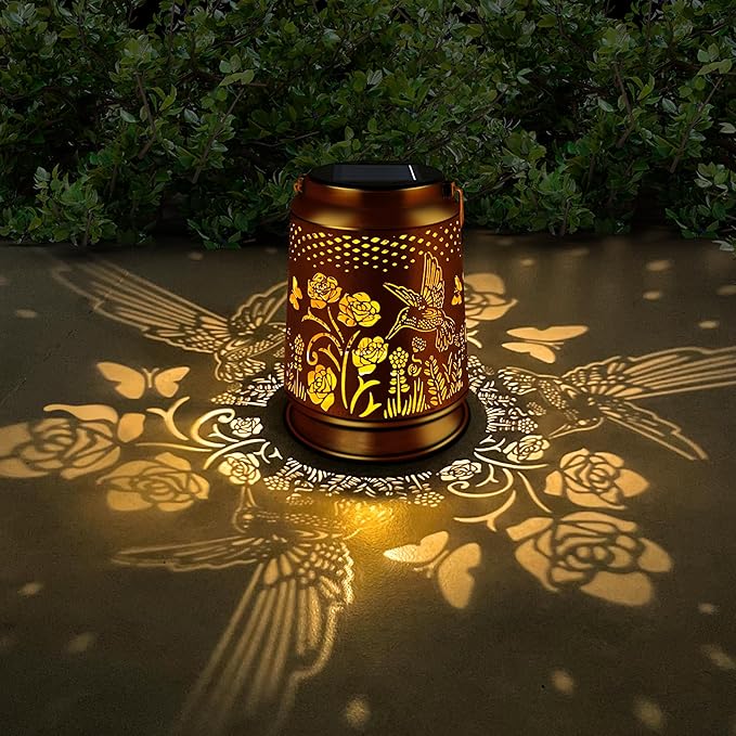 KY&BOSAM Solar Lanterns Outdoor Waterproof Rose Hummingbird Garden Decor Birthday Gift for Women Mom Grandma Hangings Solar Lights Metal Diwali Decoration Outside Lantern for Yard Patio Backyard Porch-VerdiqueGarden