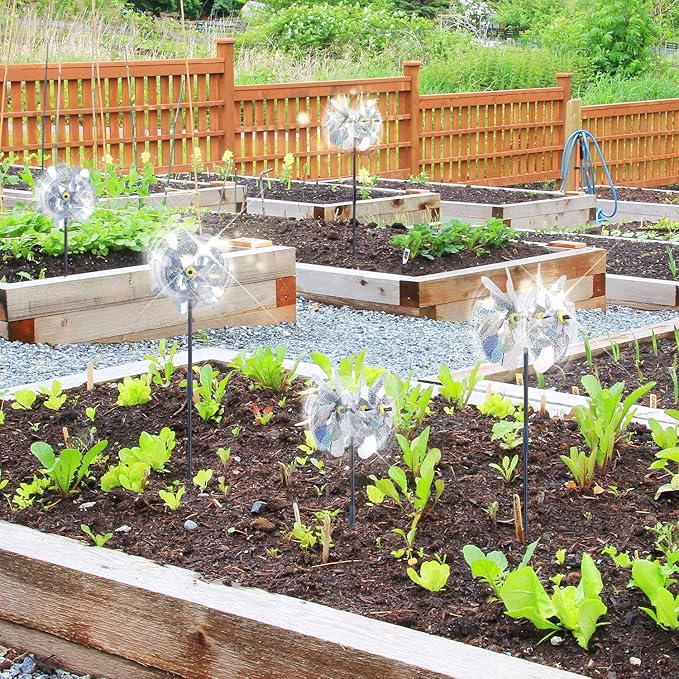 BATTIFE 6 Sets Pinwheels for Yard and Garden, Double Sides Reflective Bird Deterrent Pinwheel, Large Silver Outdoor Sparkly Wind Spinner, Pin Wheels for Lawn and Patio…-VerdiqueGarden