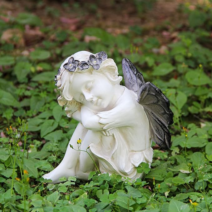 Leekung Angel Statue with Solar Powered Light for Garden Decor,Garden Statues for Patio Yard Porch Lawn Outdoor Decor,Angels Garden Sculptures & Statues,Angel Figurines Memorial Spiritual Gifts-VerdiqueGarden