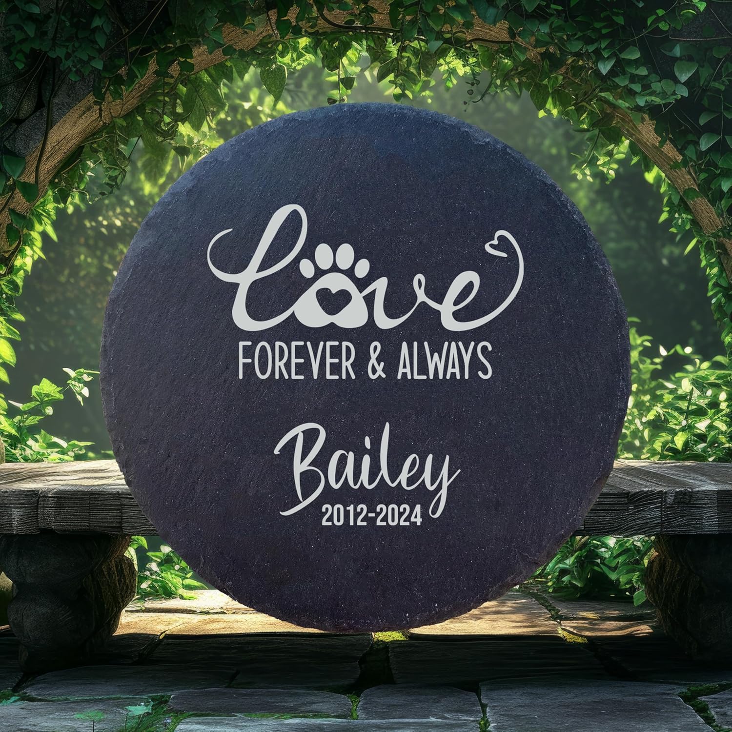 Personalized Pet Memorial Stone for Dogs and Cats | Custom Laser-Etched Weatherproof Garden Grave Marker | Natural Stone Bereavement Headstone Sympathy Gift | 4, 6, 10, or 12 Inch Heart or Circle Shape (A7)-VerdiqueGarden