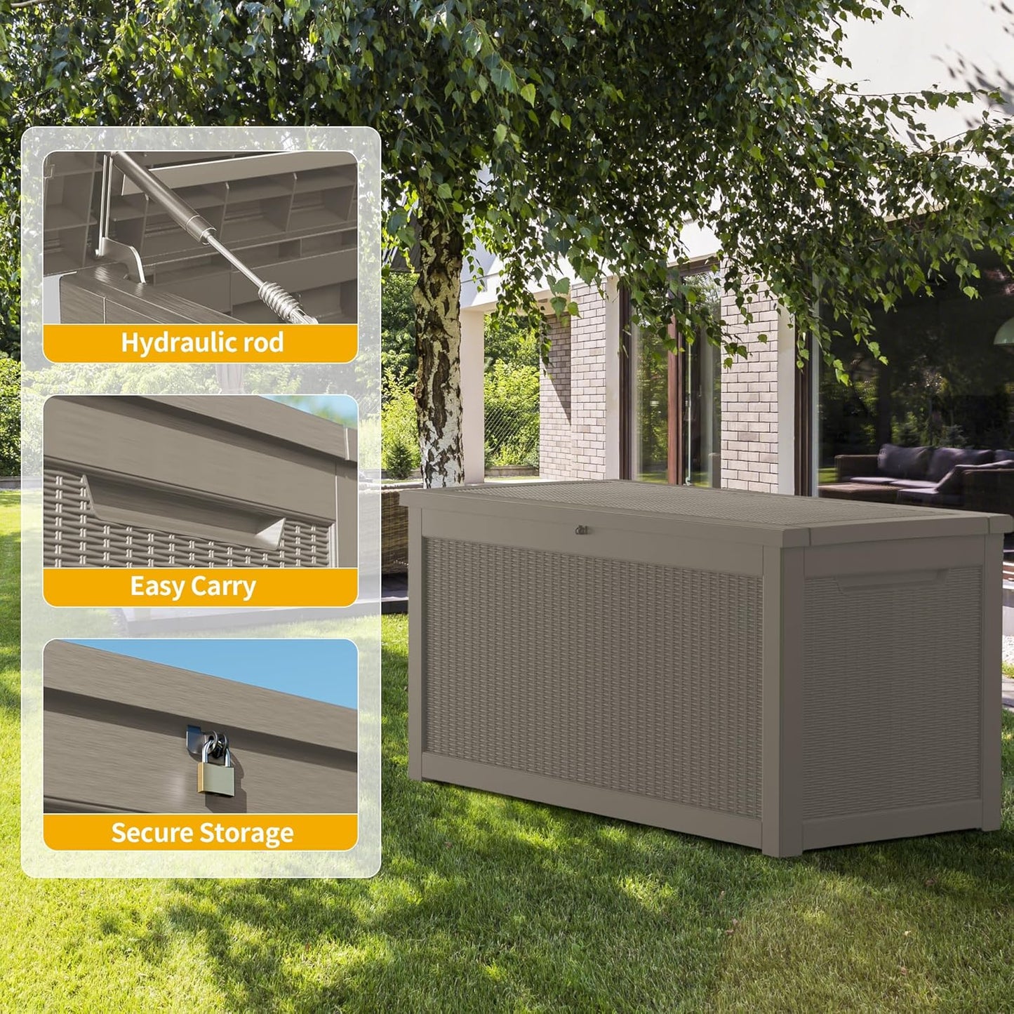 260 Gallon Double-Wall Resin Deck Box - Lockable Waterproof Outdoor Storage Box, 1000lbs Capacity & Doubles as Seating for Patio Furniture - Garden Tools, Pool Accessories (Brown)-VerdiqueGarden