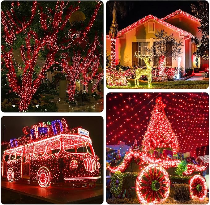 KNONEW 403FT 1000 LED Christmas String Lights Outdoor Green Wire Fairy Light 8 Modes & Timer Plug in Waterproof LED String Lights for Xmas Yard Tree Wedding Party Holiday Decorations(Red)-VerdiqueGarden