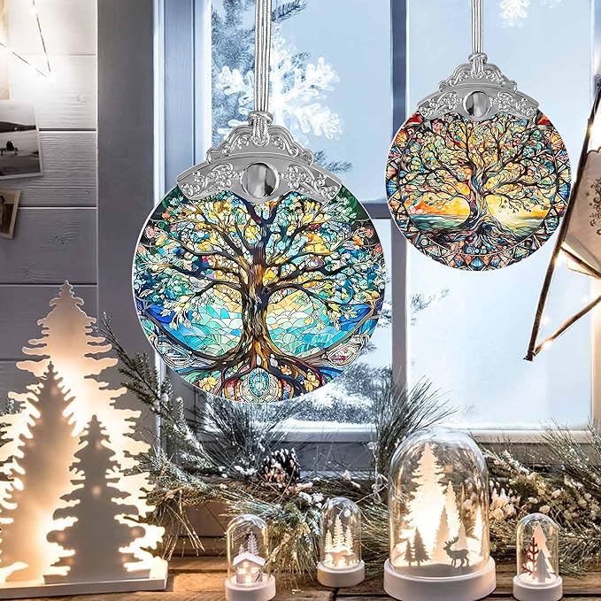 Tree of Life Stained Glass Suncatcher - Holidays & Christmas Tree Ornament, Decor & Gifts-VerdiqueGarden