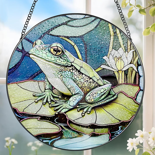 Stained Glass Window Hanging, Stained Glass Suncatcher, Frog Sun Catcher, Window Hanging Decor, Frog Lover Gift, Gifts for Fathers Day or Mathers Day, Christmas or Birthday Gift, Gifts for Friend-VerdiqueGarden