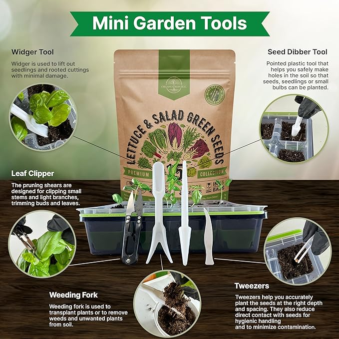 Organo Republic 15 Lettuce & Salad Greens Seeds Variety Pack 17700+ Non-GMO Heirloom Lettuce Seeds for Indoors & Outdoors Garden, Hydroponics, Aerogarden - Arugula, Kale, Spinach, Swiss Chard, Lettuce-VerdiqueGarden